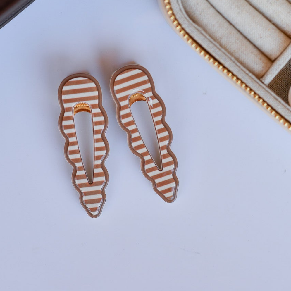 Cassia Clips Brown and Cream Stripe