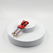 Load image into Gallery viewer, Cassandra Two Tone Lilac and Red Bow Clips