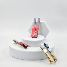 Load image into Gallery viewer, Cassandra Two Tone Lilac and Red Bow Clips