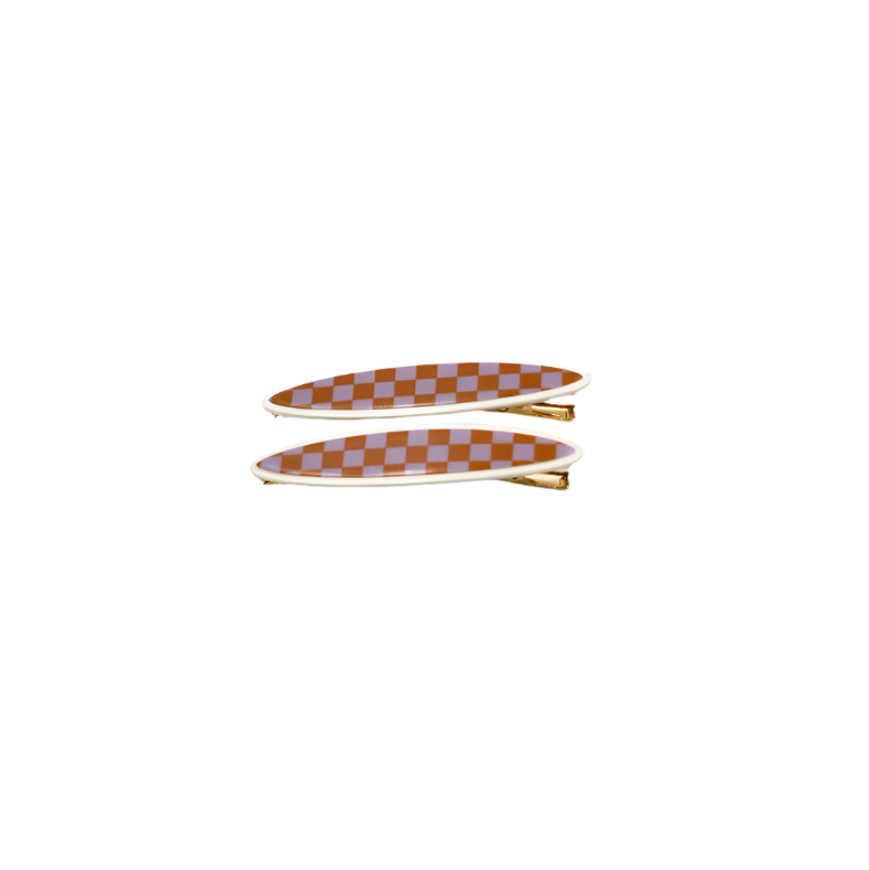 Maya oval clips Lilac and Tan Checker