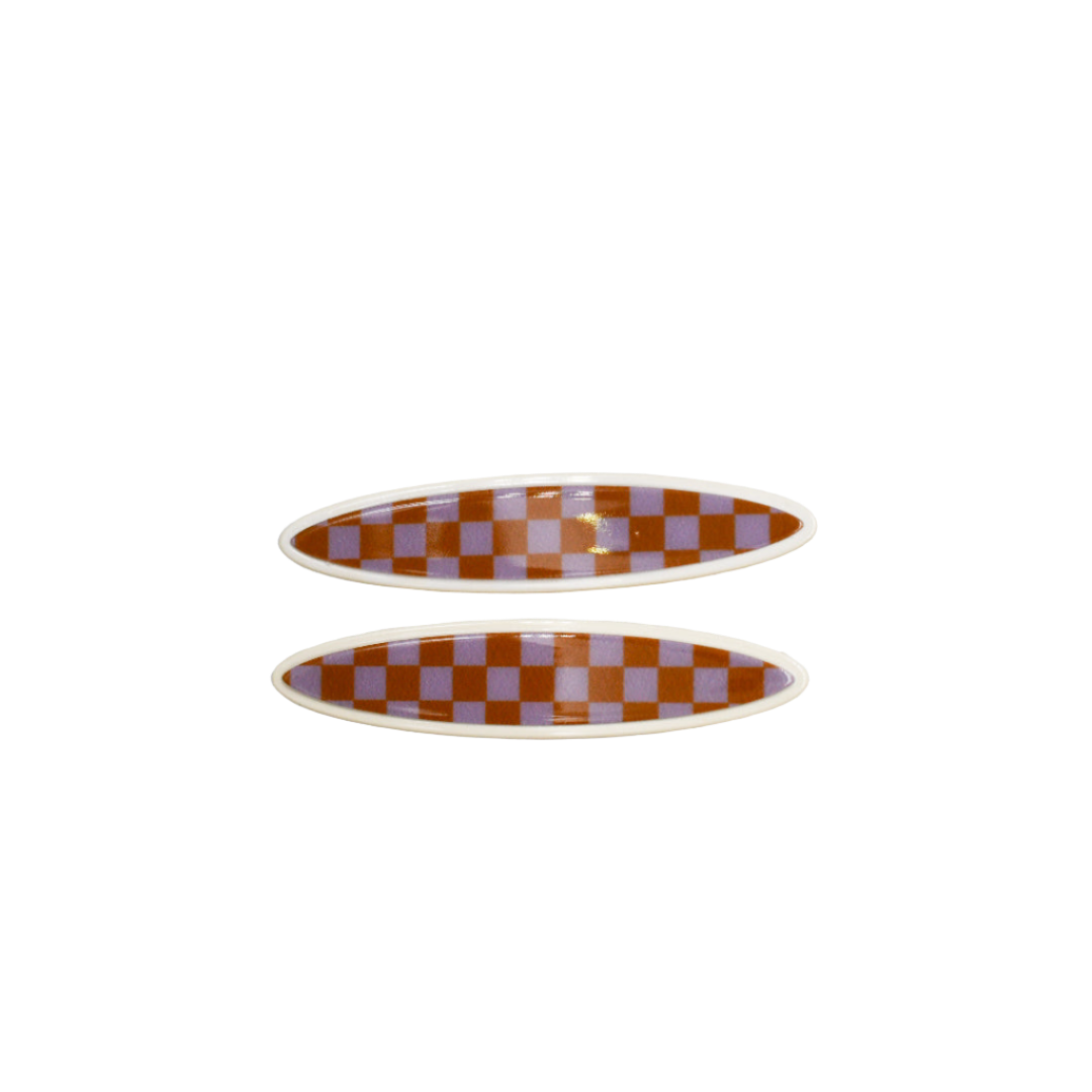 Maya oval clips Lilac and Tan Checker