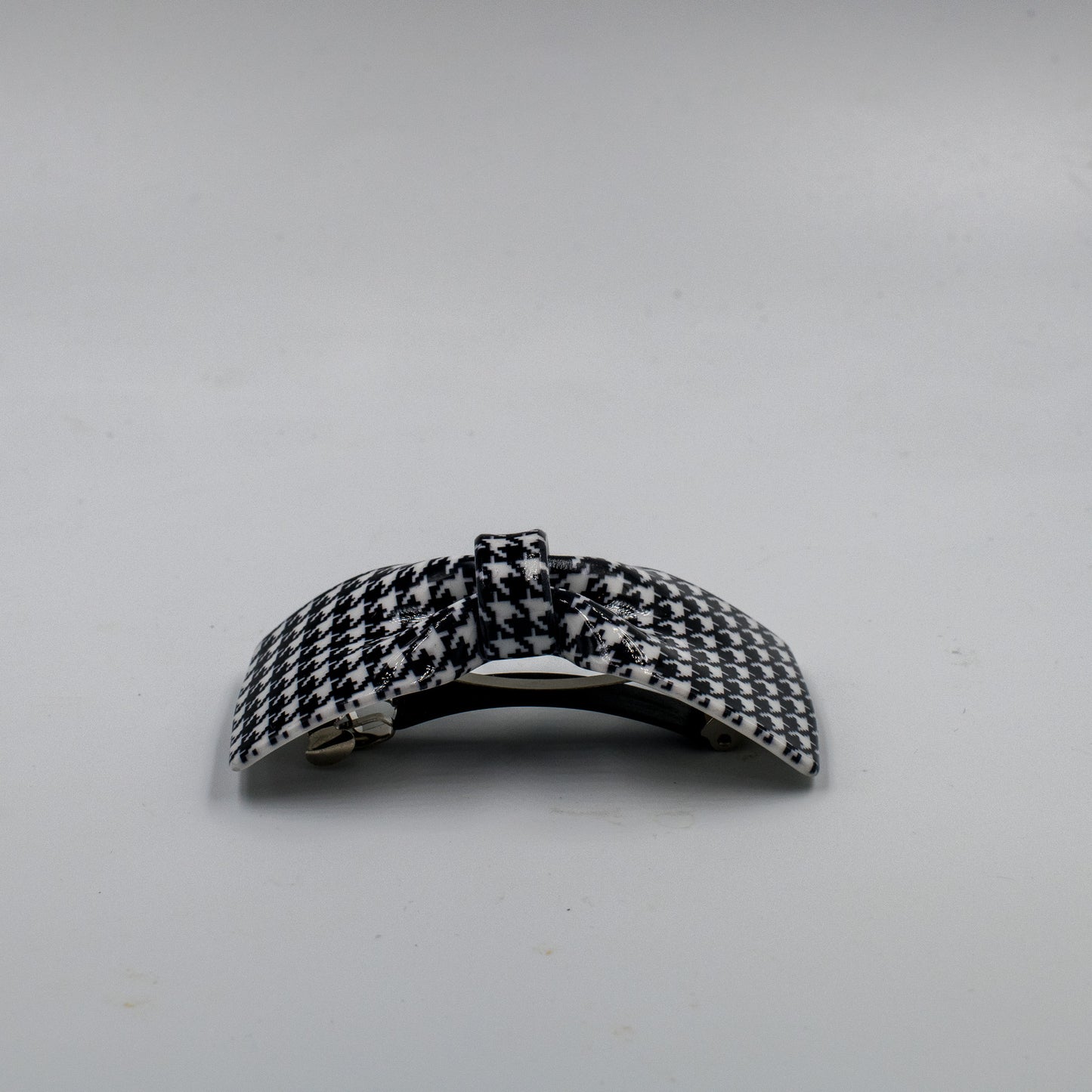 French Style Bow Barrette - Black and White Houndstooth