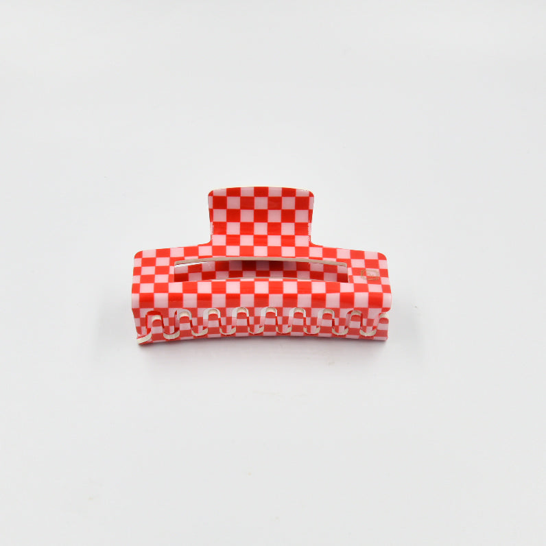 Large Claw Clip Pink + Red Checker