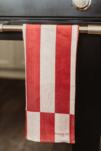 Load image into Gallery viewer, Red & Pink Striped Linen Tea Towel