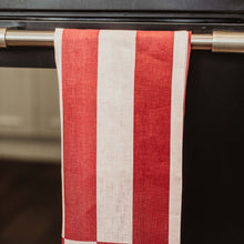 Load image into Gallery viewer, Red & Pink Striped Linen Tea Towel