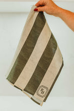 Load image into Gallery viewer, Green Striped Linen Tea Towel
