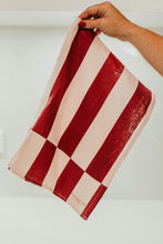 Load image into Gallery viewer, Red & Pink Striped Linen Tea Towel