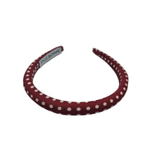 Load image into Gallery viewer, Red headband with white polka dots on a light gray background
