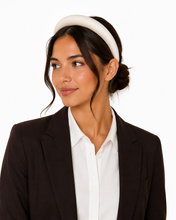 Load image into Gallery viewer, Woman wearing beige padded headband with low bun against a white background