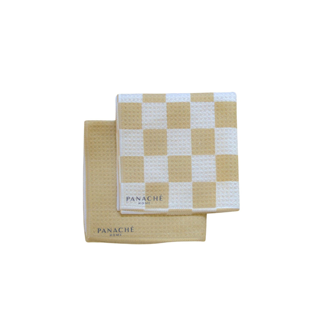 Classic checker & Cream  Waffle Microfiber Dishcloth Set of 2