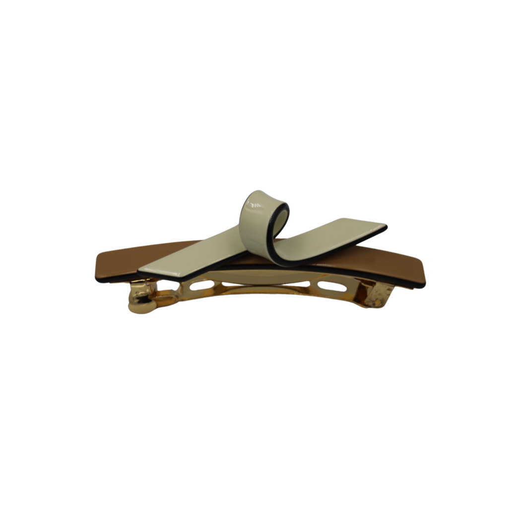 Tricia Mini Barrette Tan with Cream Twist