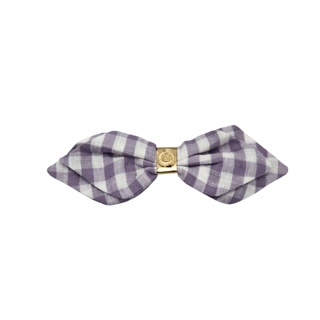 Sharon linen bow  lilac gingham