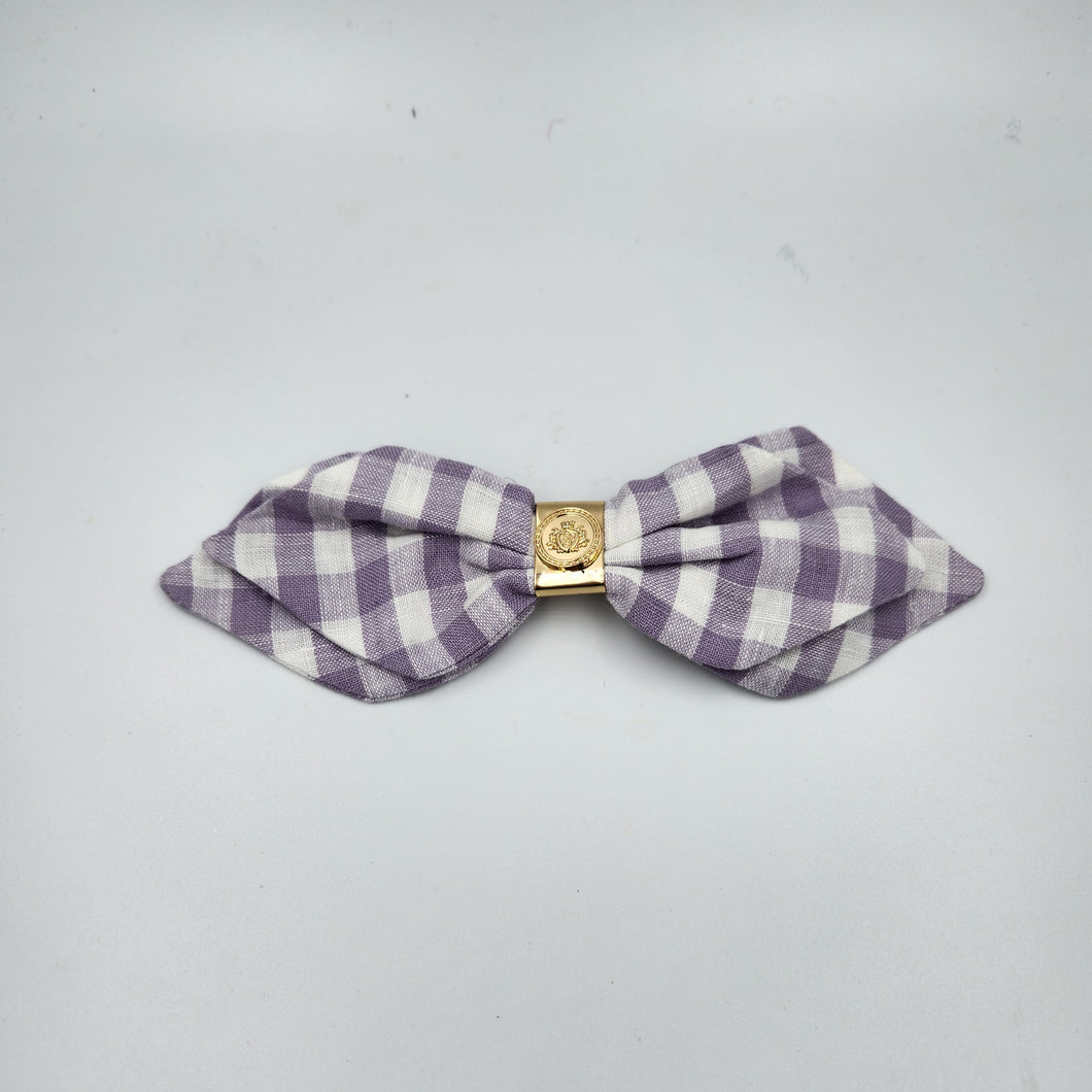 Sharon linen bow  lilac gingham