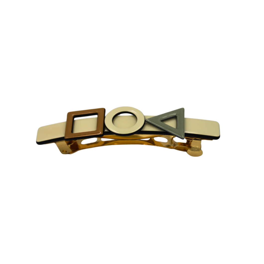 Geometrical barrette in Cream, Sage and Tan