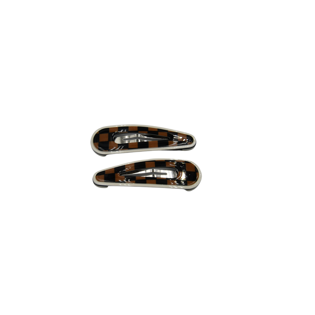 Freya Snap Clips - Tan and Black Checker