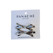 Load image into Gallery viewer, Silver Bow Alligator Clips
