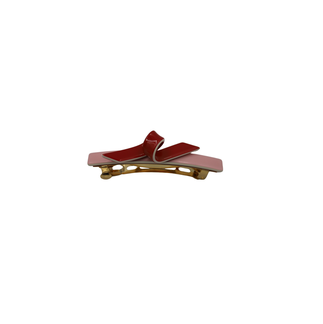 Tricia Mini Barrette Pink with Red Twist