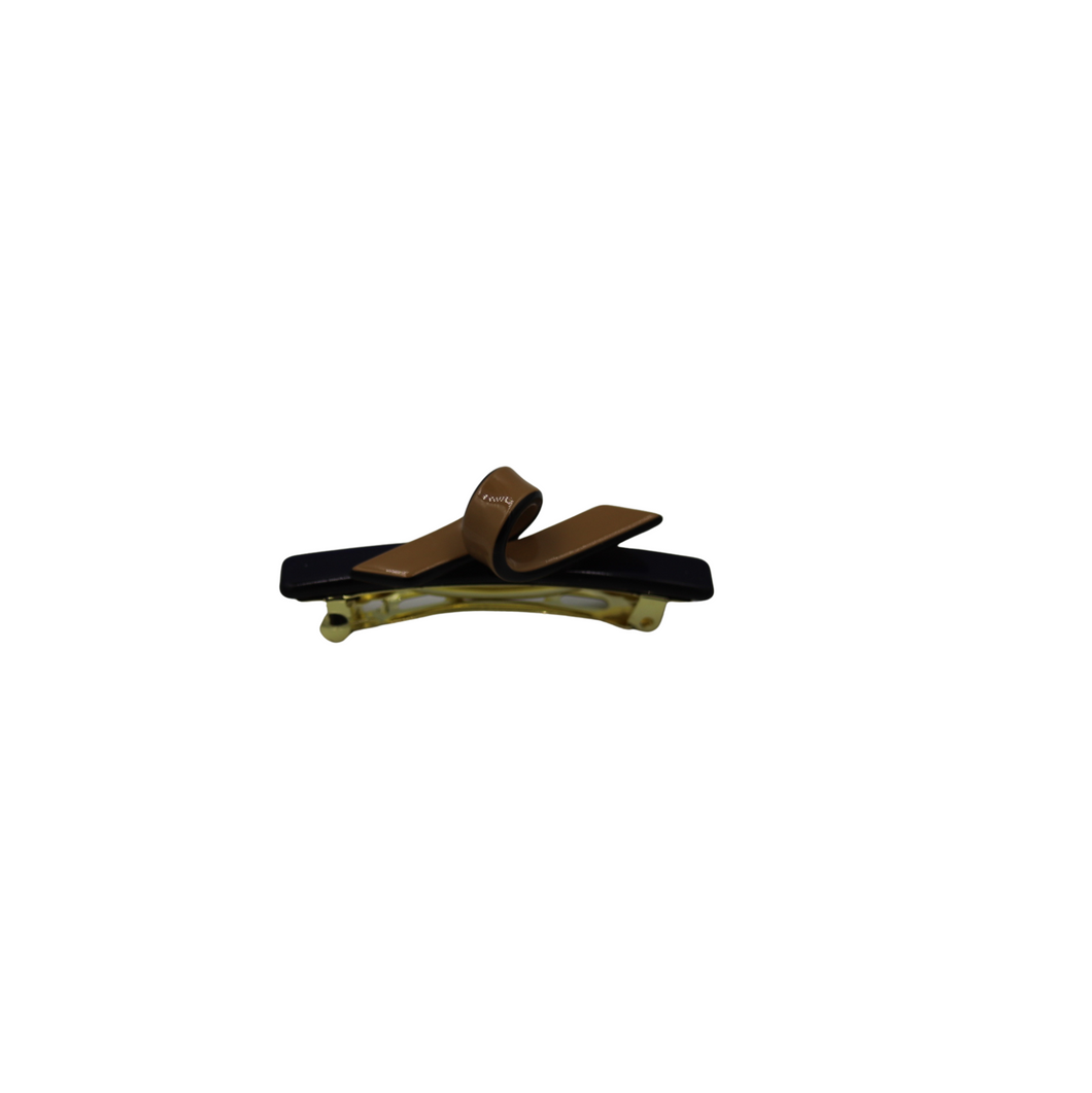 Tricia Mini Barrette Navy with Tan Twist