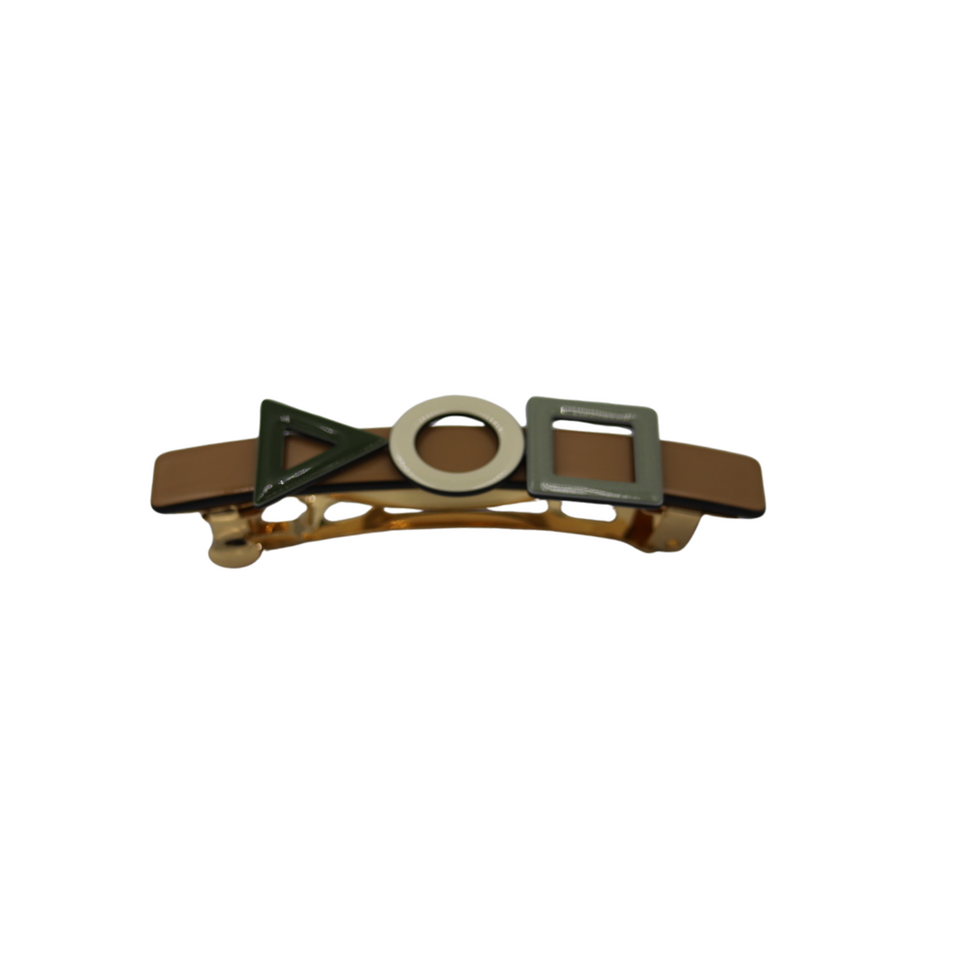 Geometrical Barrette in Tan, Cream and Dark Green