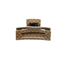 Load image into Gallery viewer, A tan and sage checkered claw hair clip on a white background.
