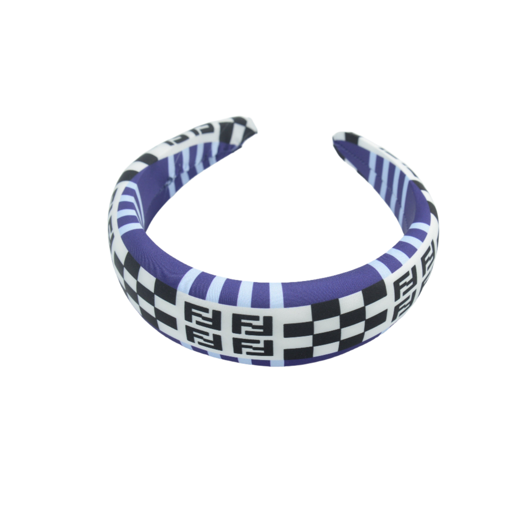 Silk padded headband Blue and Black Checker