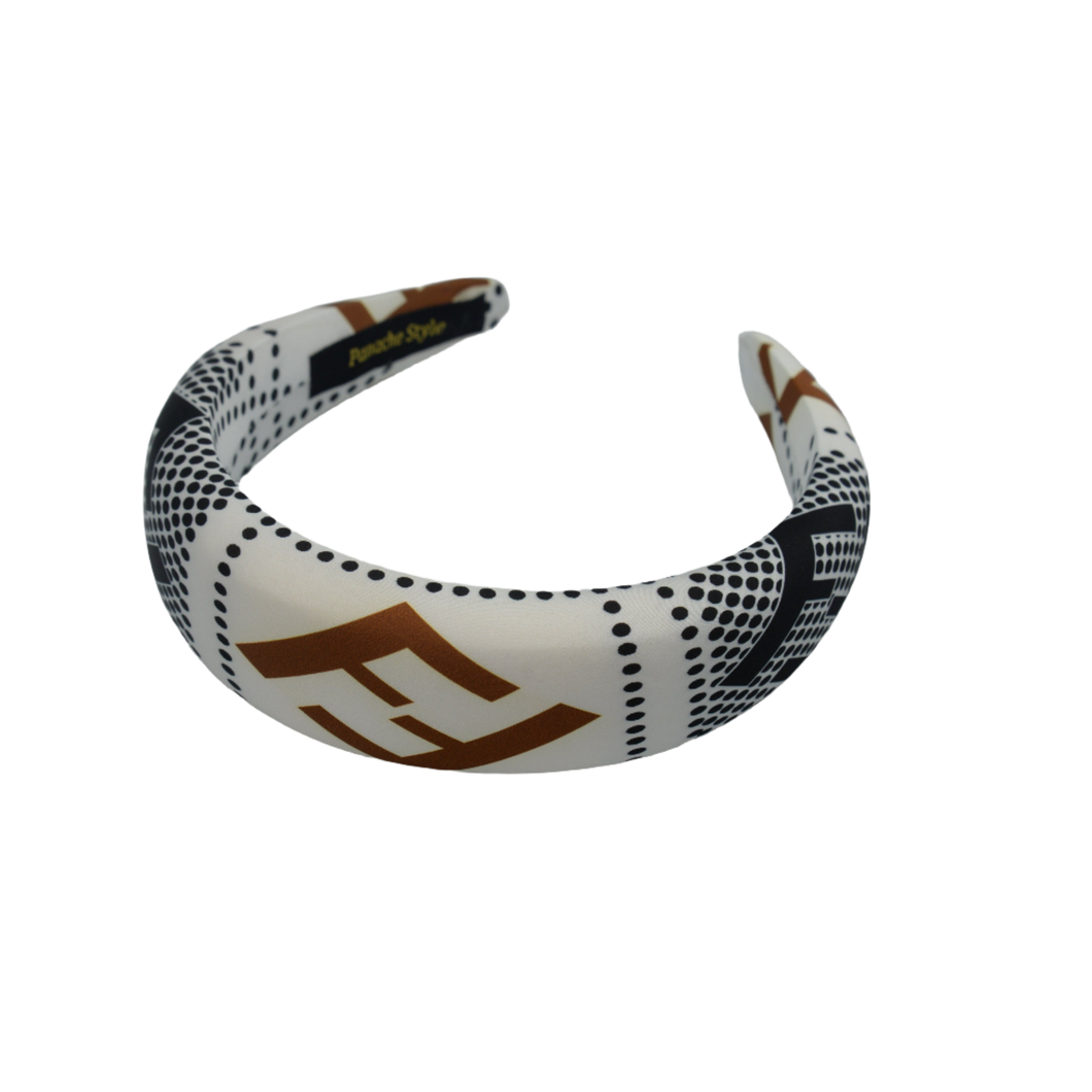 Silk padded headband white, brown & black