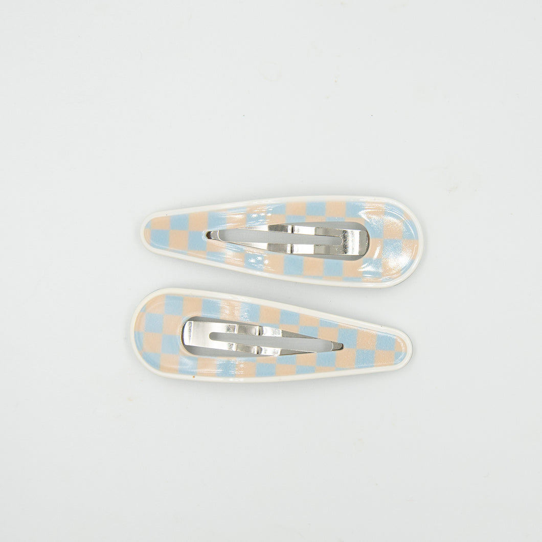 Georgina Snap Clips - Beige and Blue Check