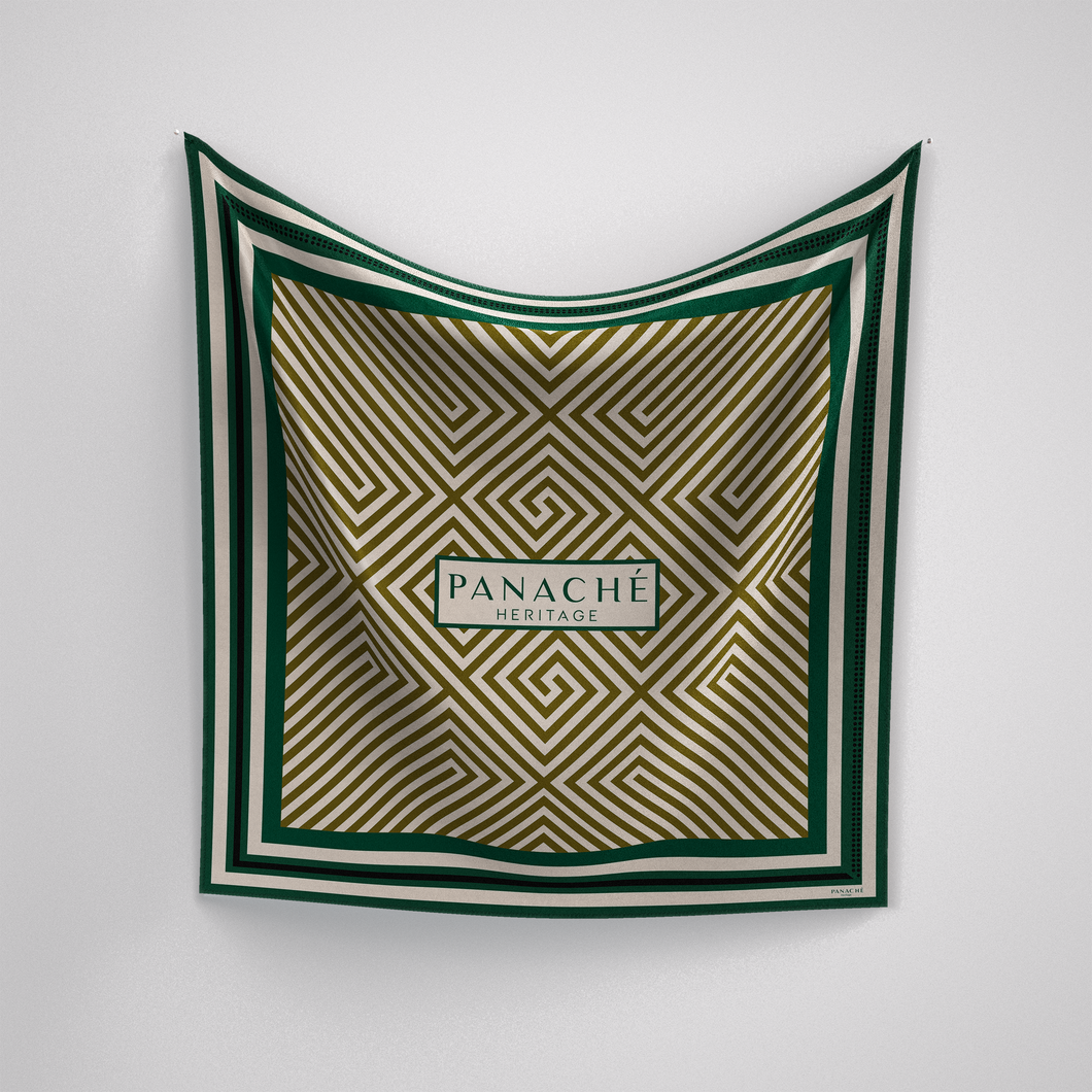 Geometrical Maze Deep Green and Beige