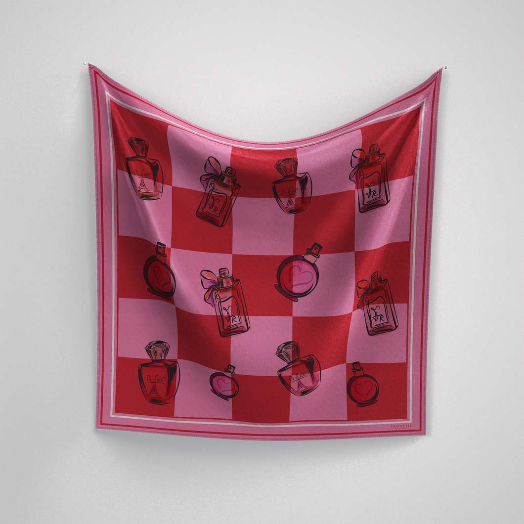 A perfume collection in Pink and Red
