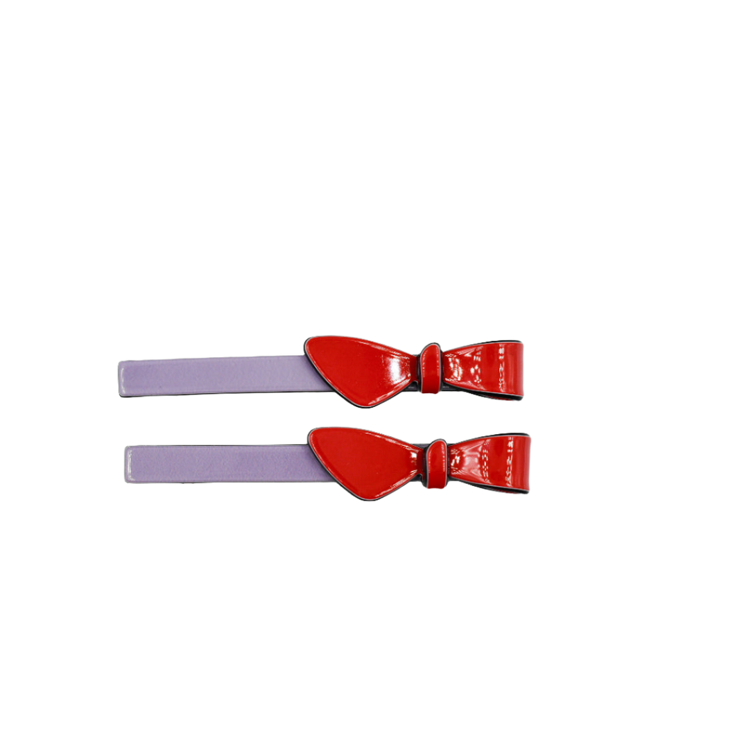 Cassandra Two Tone Lilac and Red Bow Clips