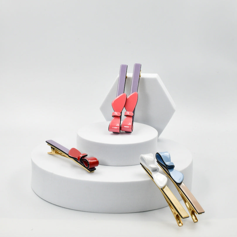 Cassandra Two Tone lilac and Pink Bow Clips