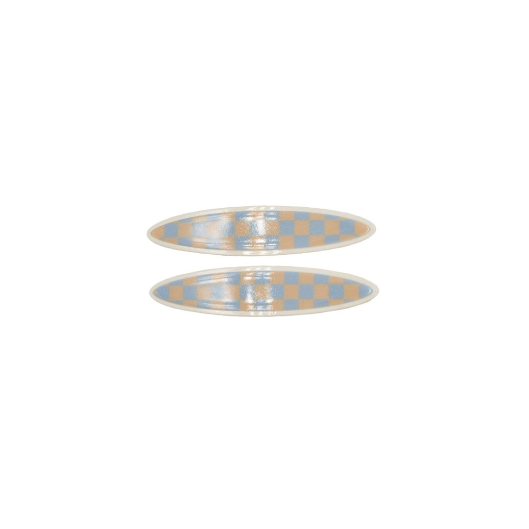 Maya oval clips Blue and Beige Checker | Panachestyle
