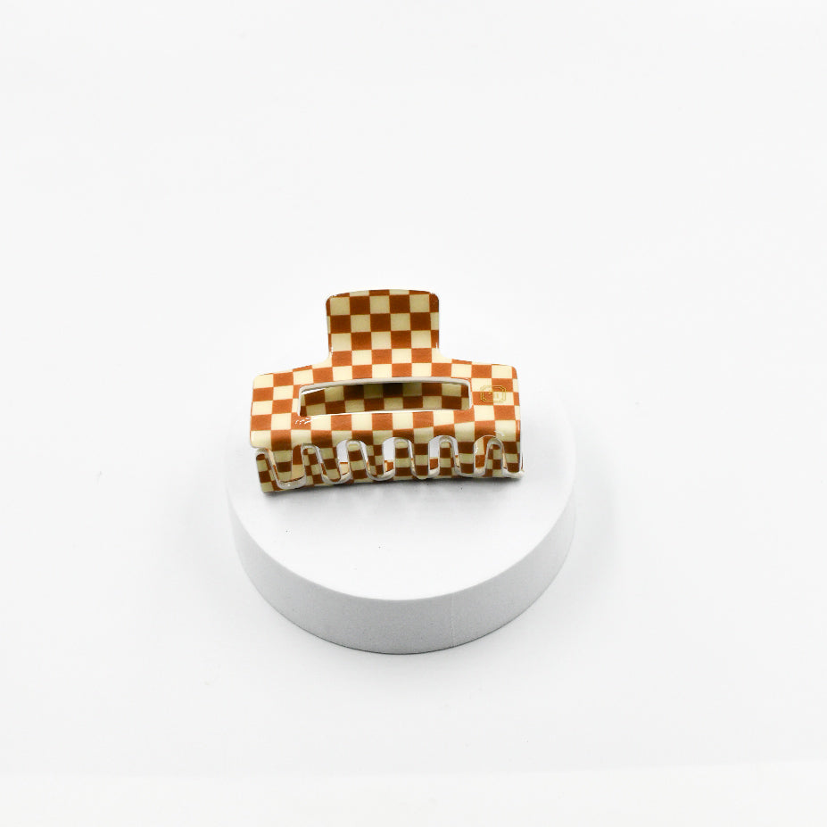 Claw Clip Tan and Cream Checker