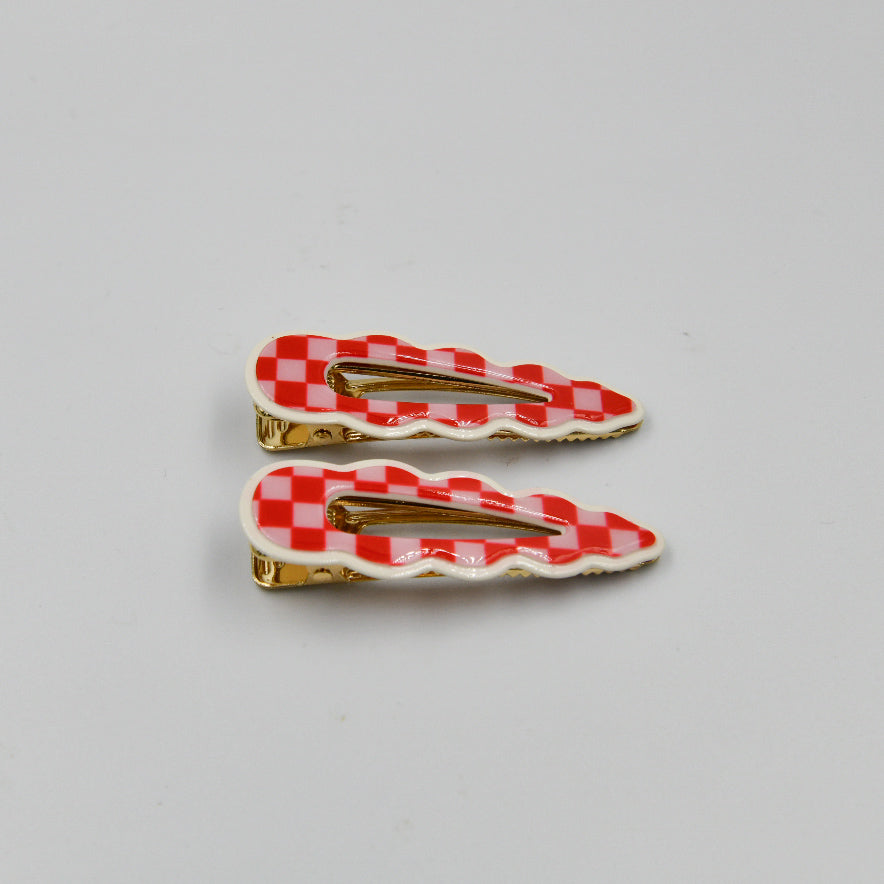 Cassia Clips Pink and Red Checker