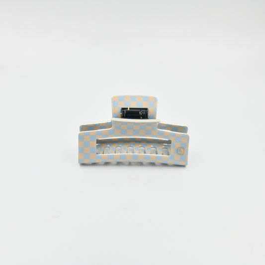 Claw Clip Blue and Beige Checker
