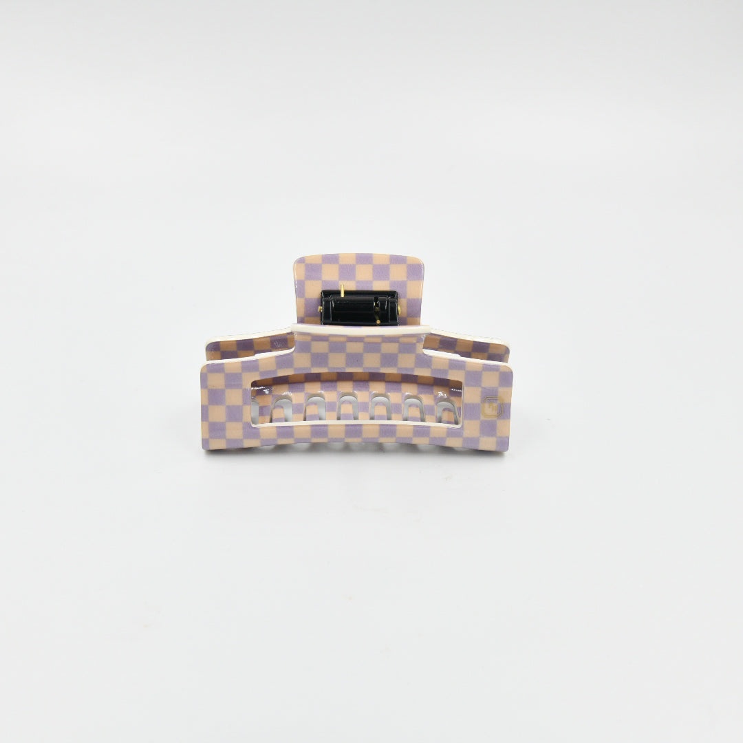 Large Claw Clip Lilac + Beige Checker