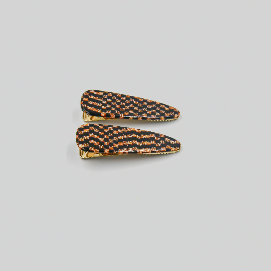 Penny Brown and White Checker Alligator Clips