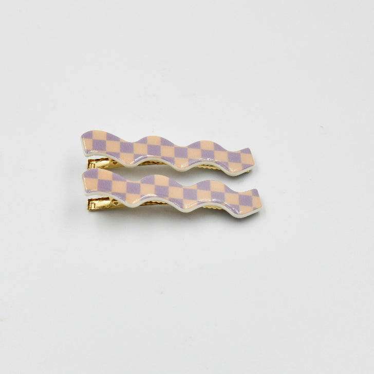 Whitney Checker Alligator Clip Lilac and Beige