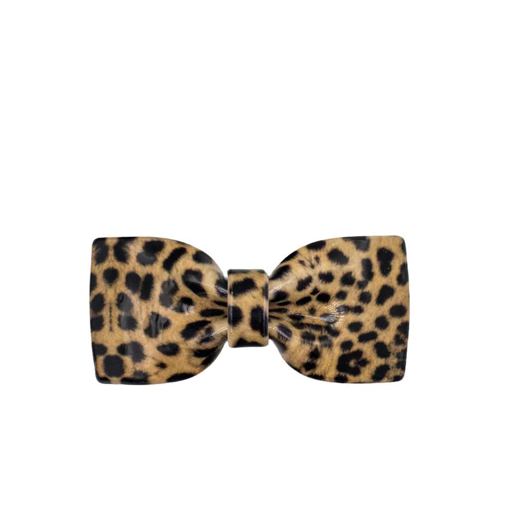 French Style Bow Barrette - Leopard Lrg Print