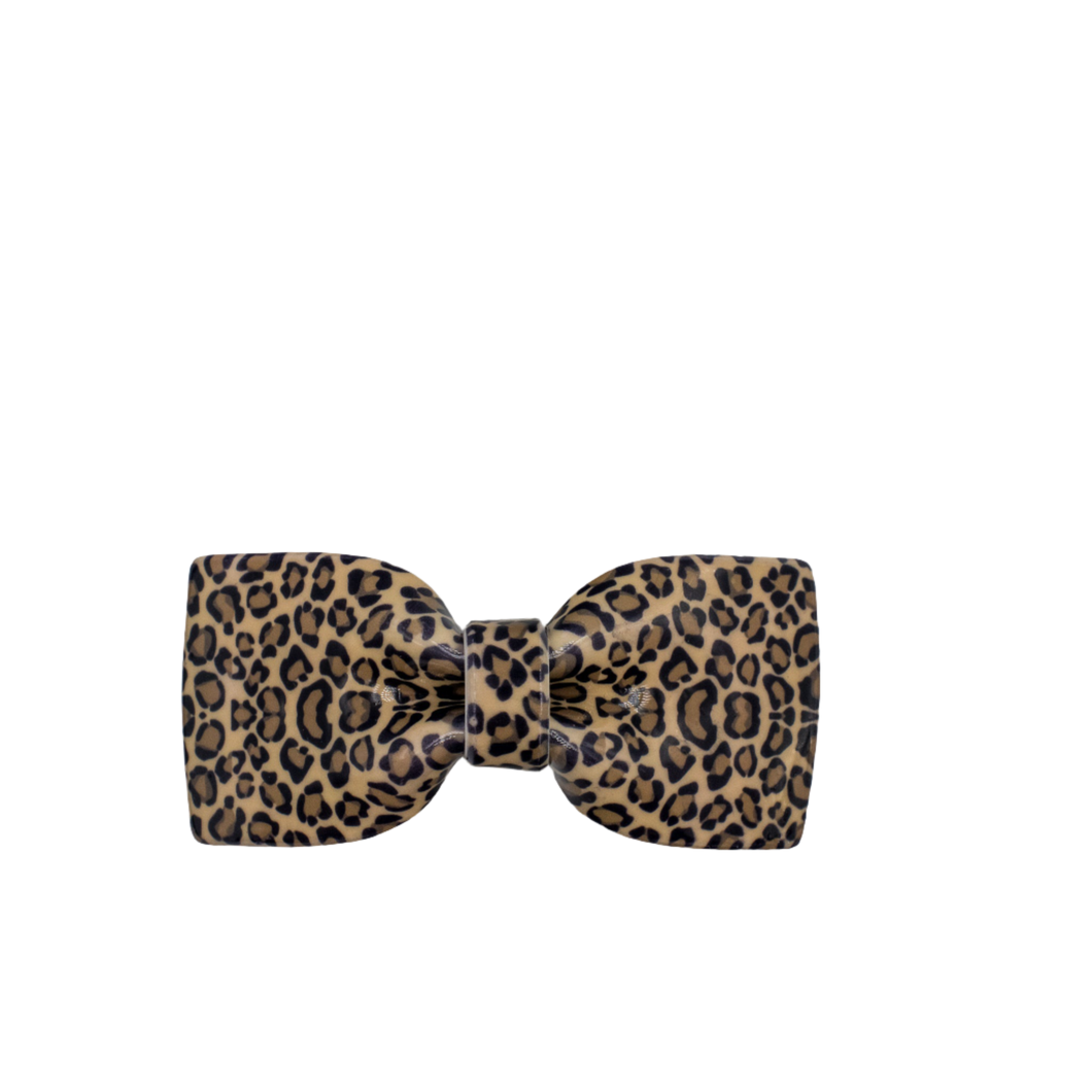 French Style Bow Barrette - Leopard Smll Print