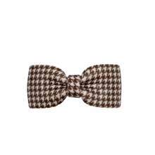 Load image into Gallery viewer, French Style Bow Barrette - Tan and White Houndstooth
