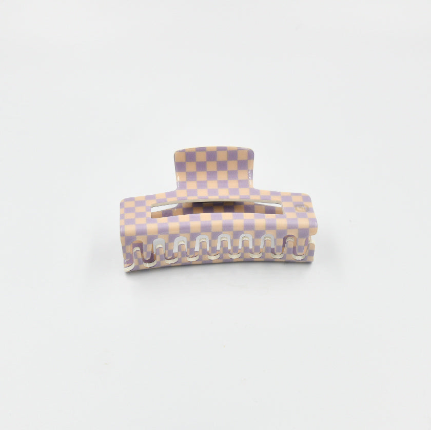 Large Claw Clip Blue + Beige Checker