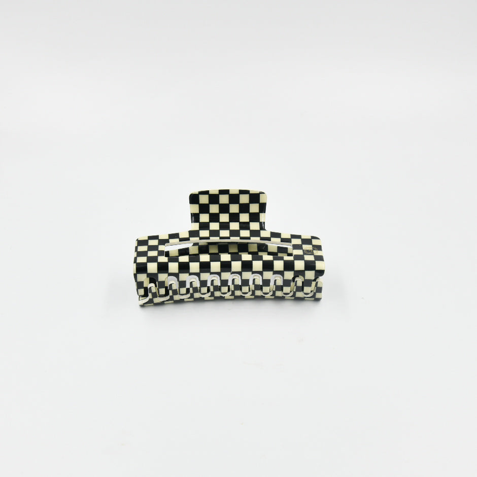 Large Claw Clip Black + Cream Checker