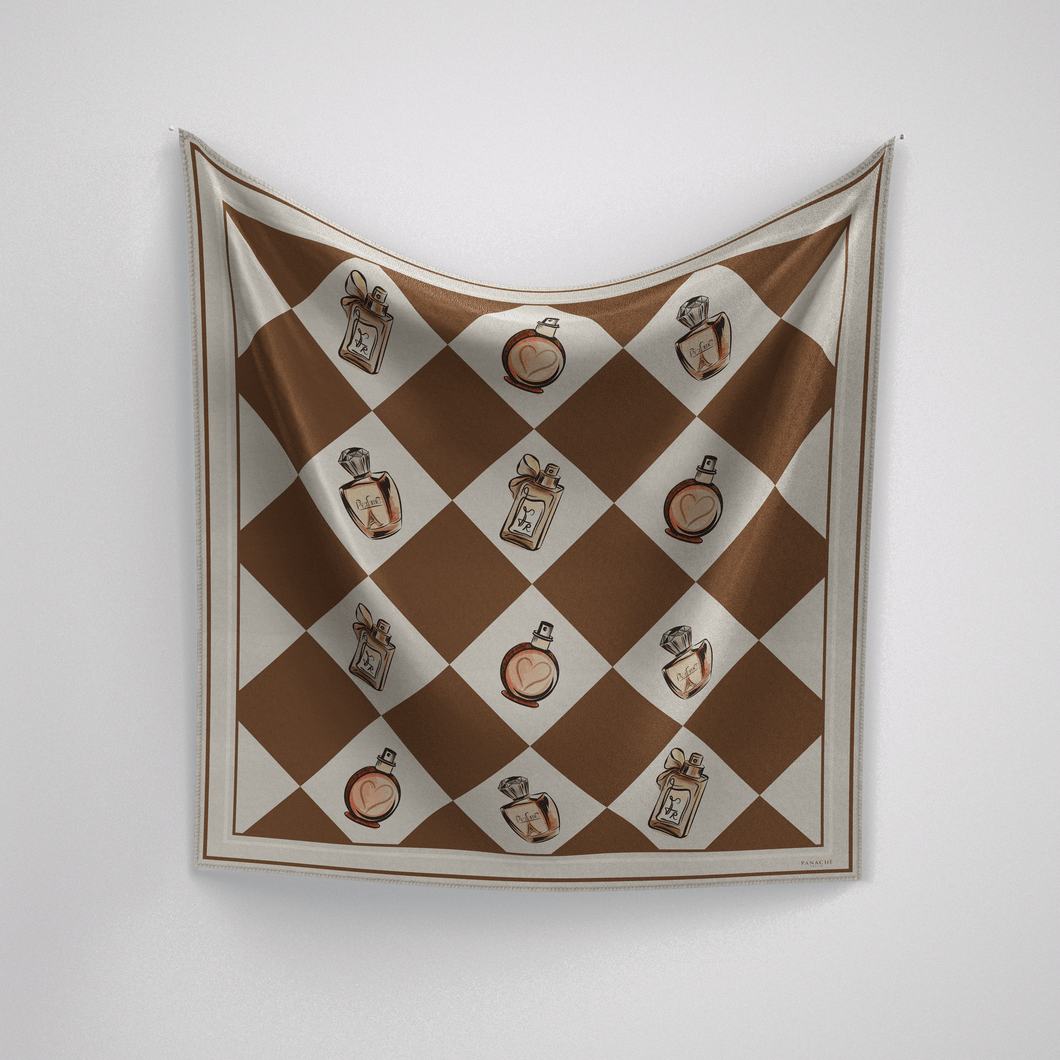 Petite Perfume Checker Scarf Brown + Cream