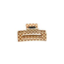Load image into Gallery viewer, Tan and Cream Checkered claw clip on a white background
