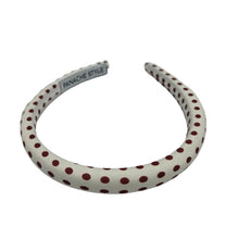 Load image into Gallery viewer, White headband with brown polka dots on a gray background
