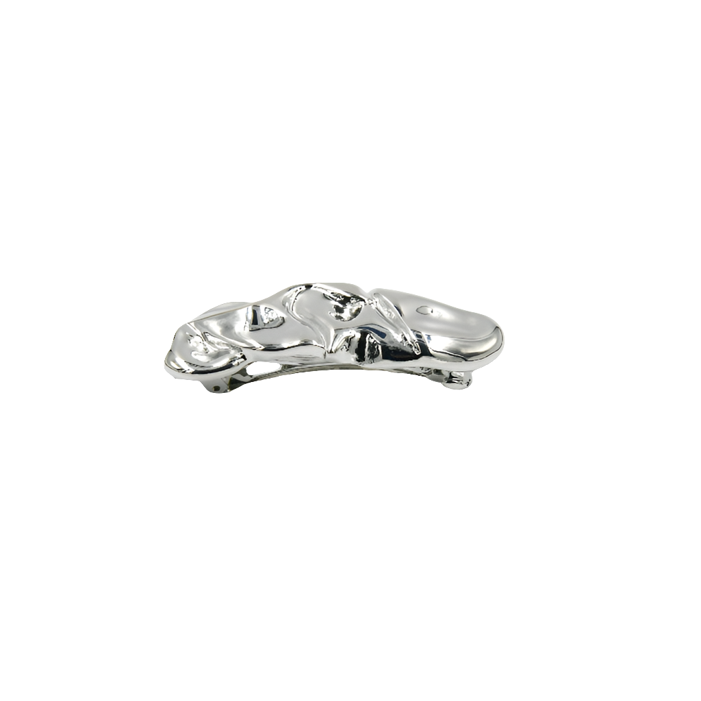 Silver hammered metal barette clip