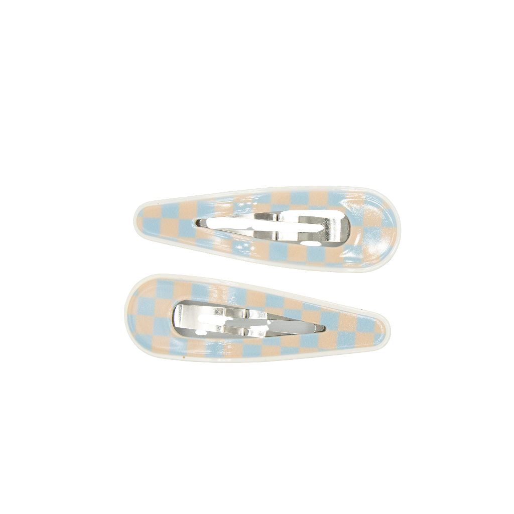Georgina Snap Clips - Beige and Blue Check