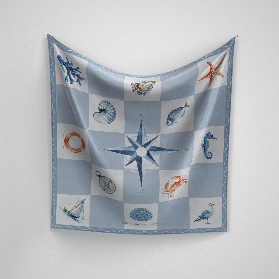 Sea Life Panache x VV Light blues Silk Scarf