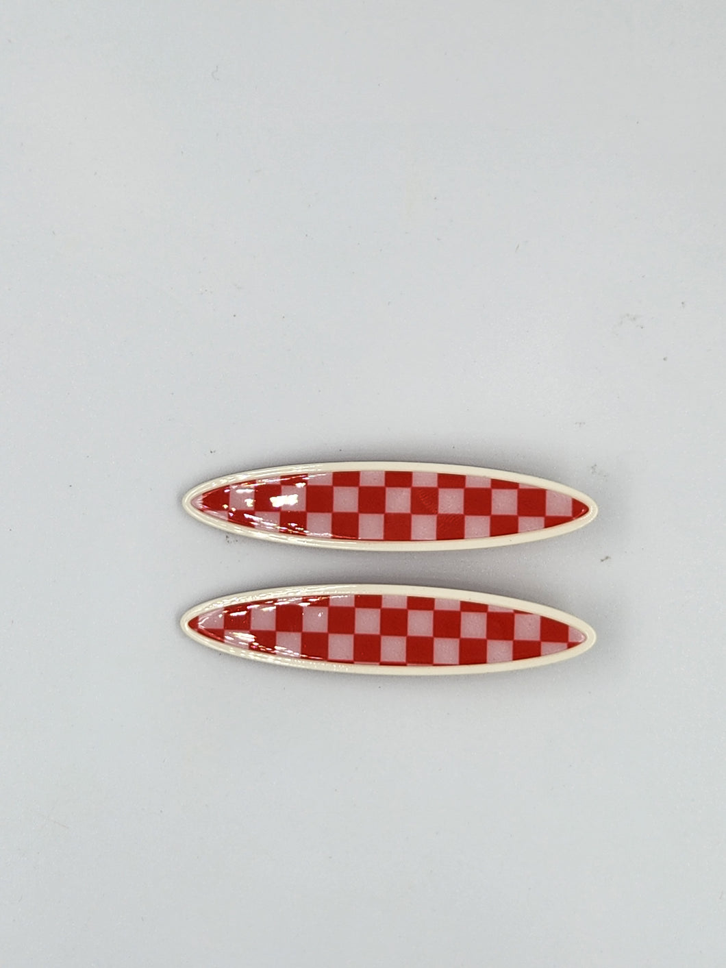 Maya Oval Clips Pink and Red Checker